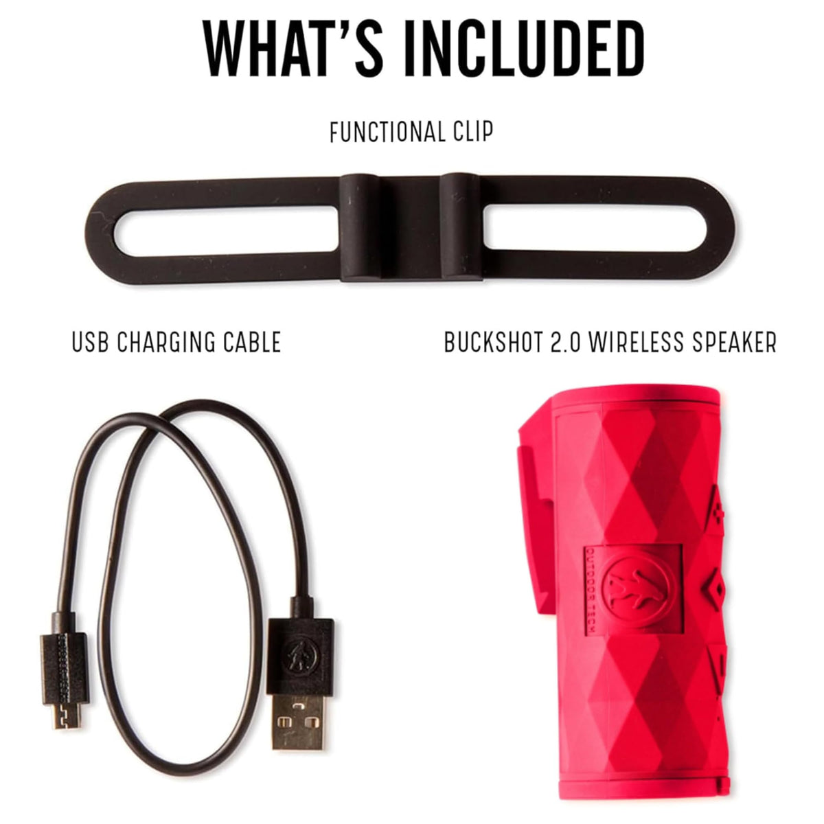 Outdoor Tech Buckshot 2.0 red clip attachment secure and versatile