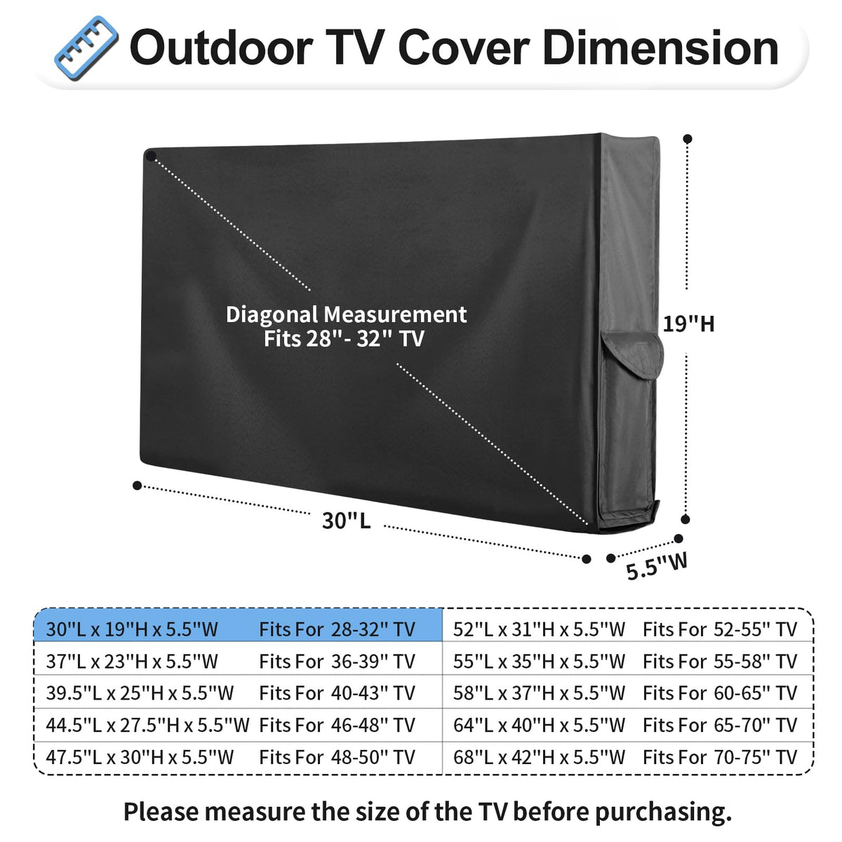 OutdoorLines tv-cover-bottom-velcro-closure secures full 360-degree protection around the screen.