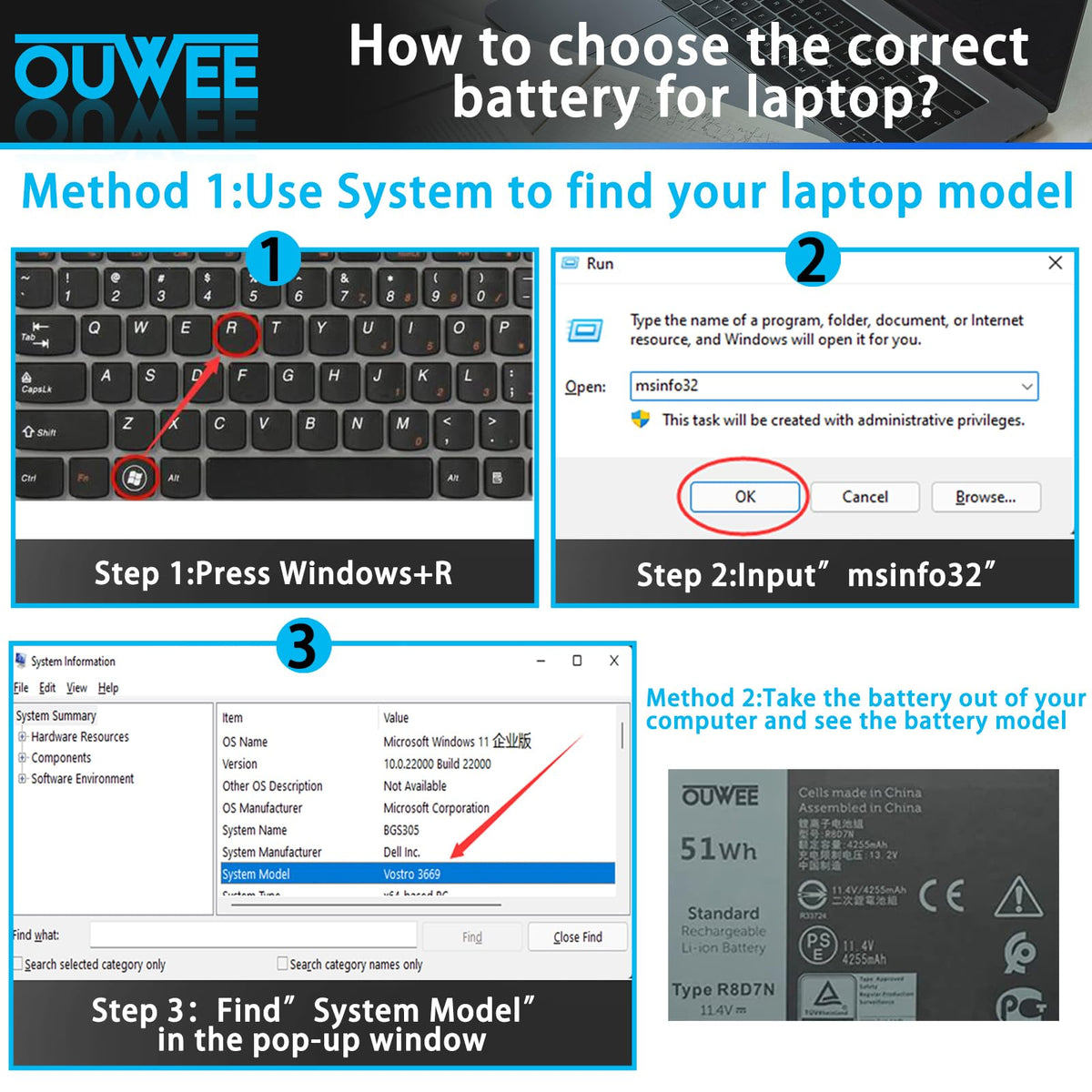 OUWEE battery installed in Dell laptop restoring usable run time