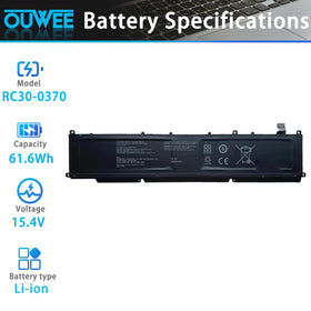 OUWEE brand battery label close-up with model numbers and specs, clear identification benefit