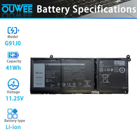 OUWEE battery label closeup displaying G91J0 specifications and compatibility details