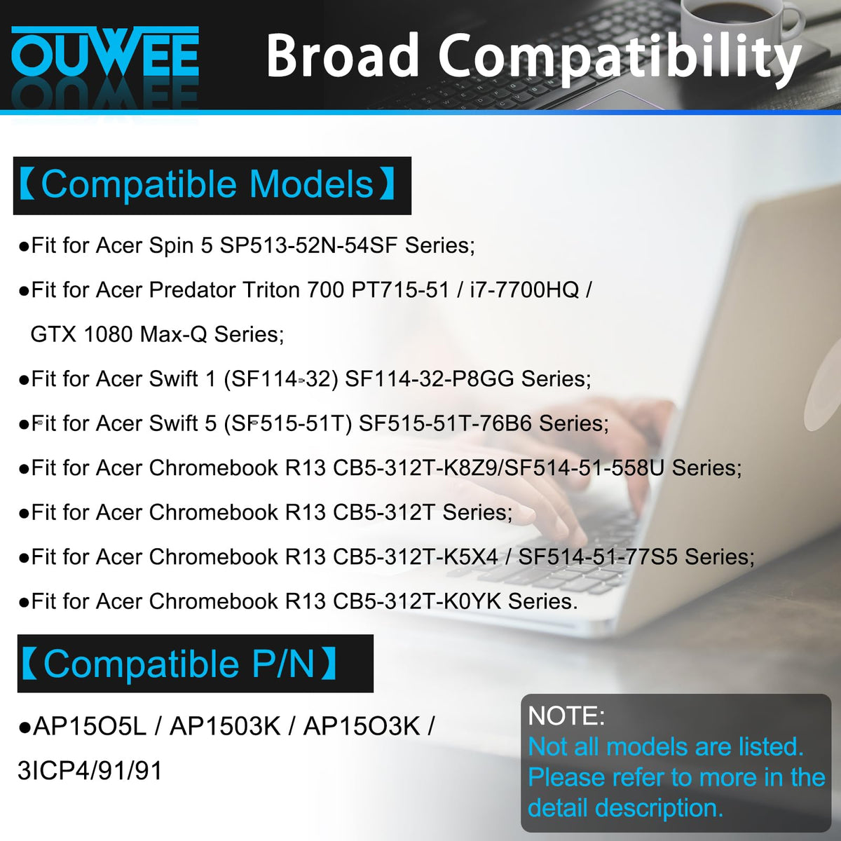 OUWEE battery side profile with ruler for size and form-factor confirmation