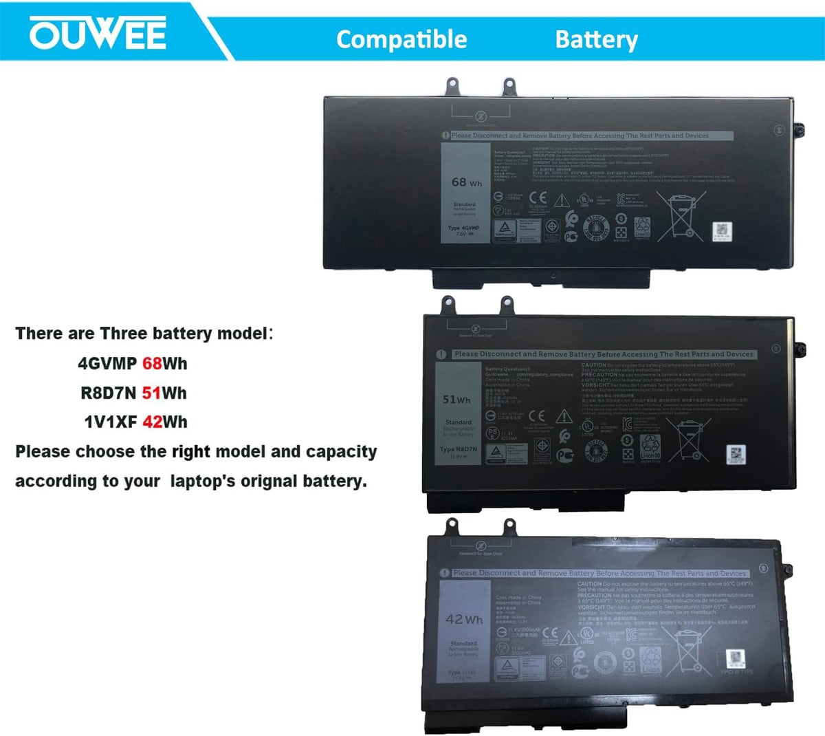 OUWEE battery held in hand for scale and clear size confirmation