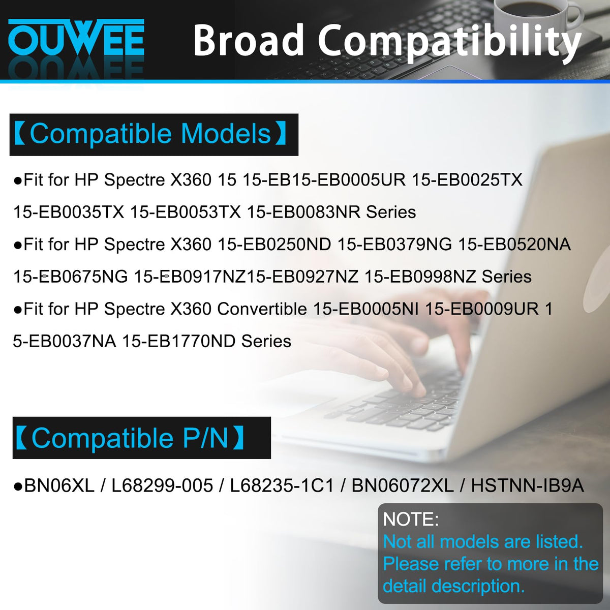 OUWEE battery installed in HP Spectre x360 showing restored mobile runtime