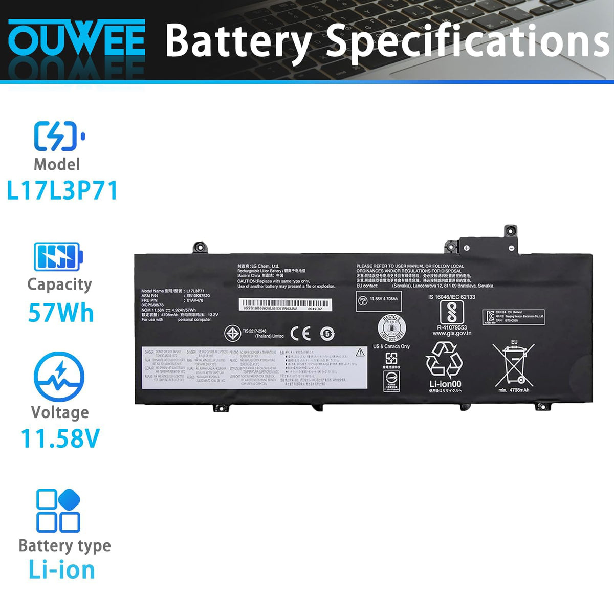 OUWEE closeup of battery connector and pins for easy fit verification