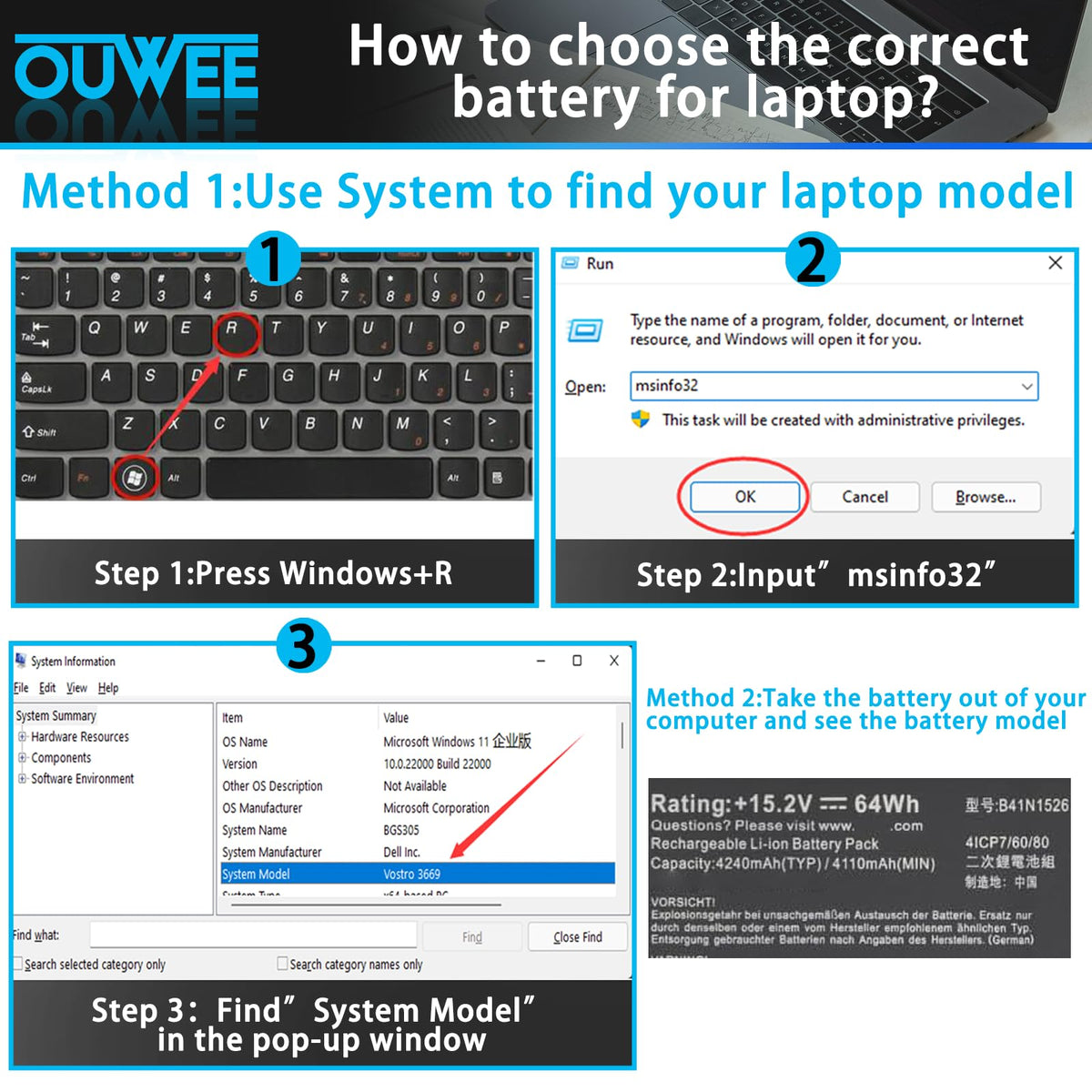 OUWEE battery installed in Asus laptop illustrating restored mobile runtime benefit