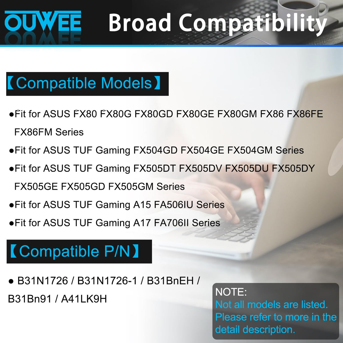 OUWEE battery installed in ASUS laptop demonstrating restored runtime and mobility
