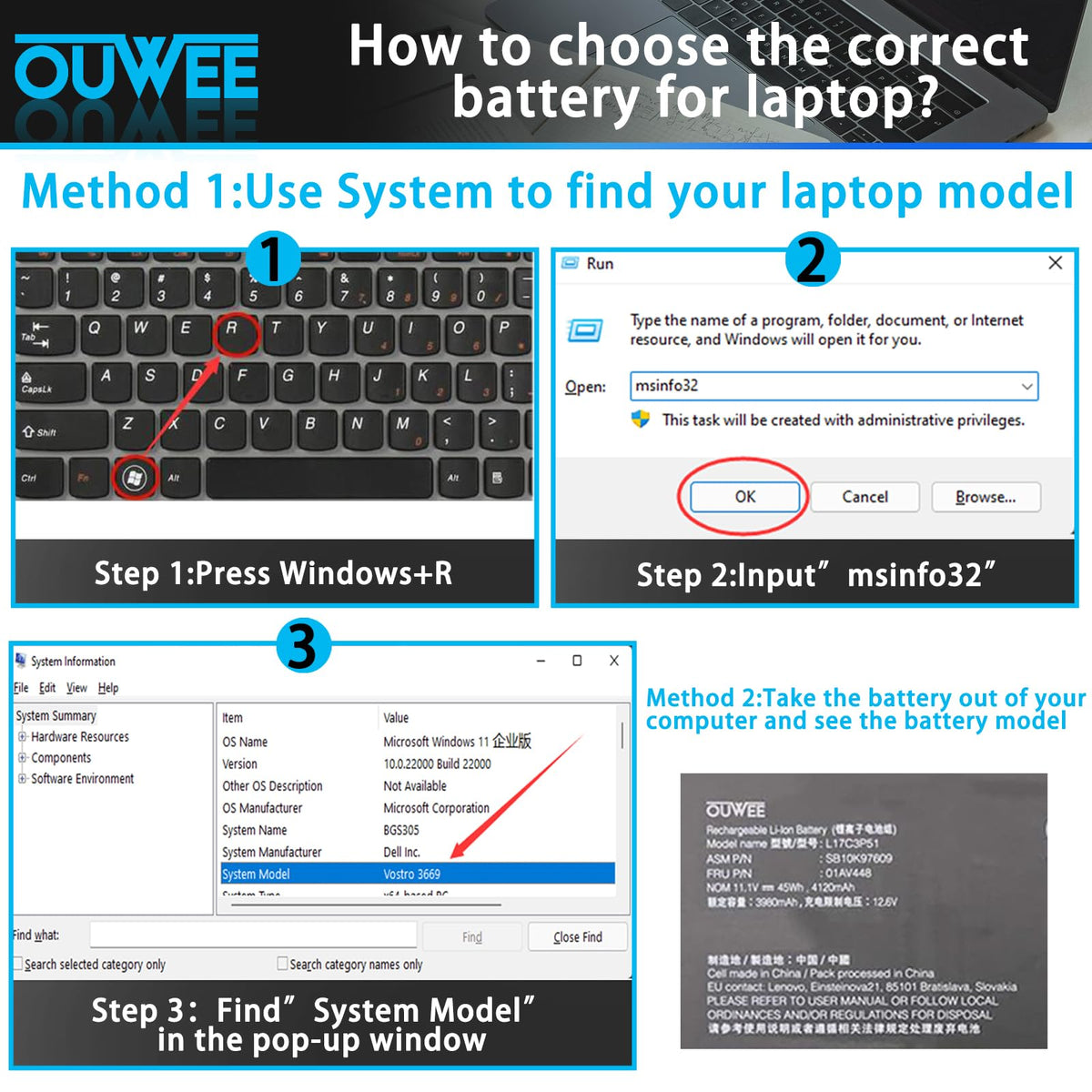OUWEE battery installed in a ThinkPad demonstrating restored portable runtime
