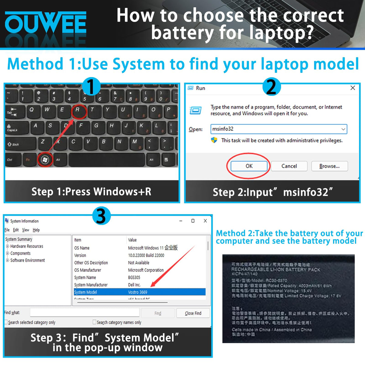 OUWEE battery installed in Razer Blade 14 laptop illustrating restored runtime benefit
