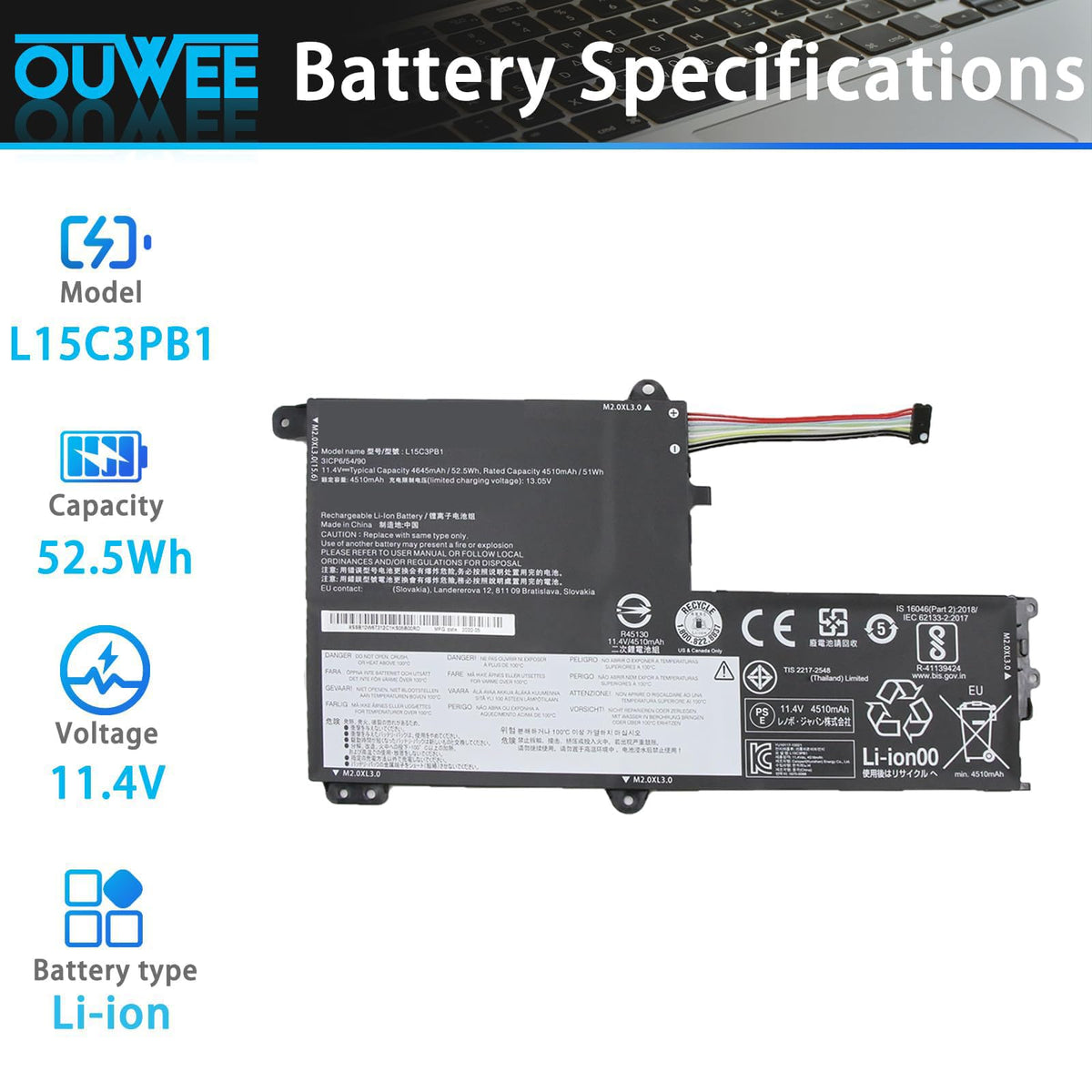 OUWEE battery connector close-up displaying secure terminals for easy swap