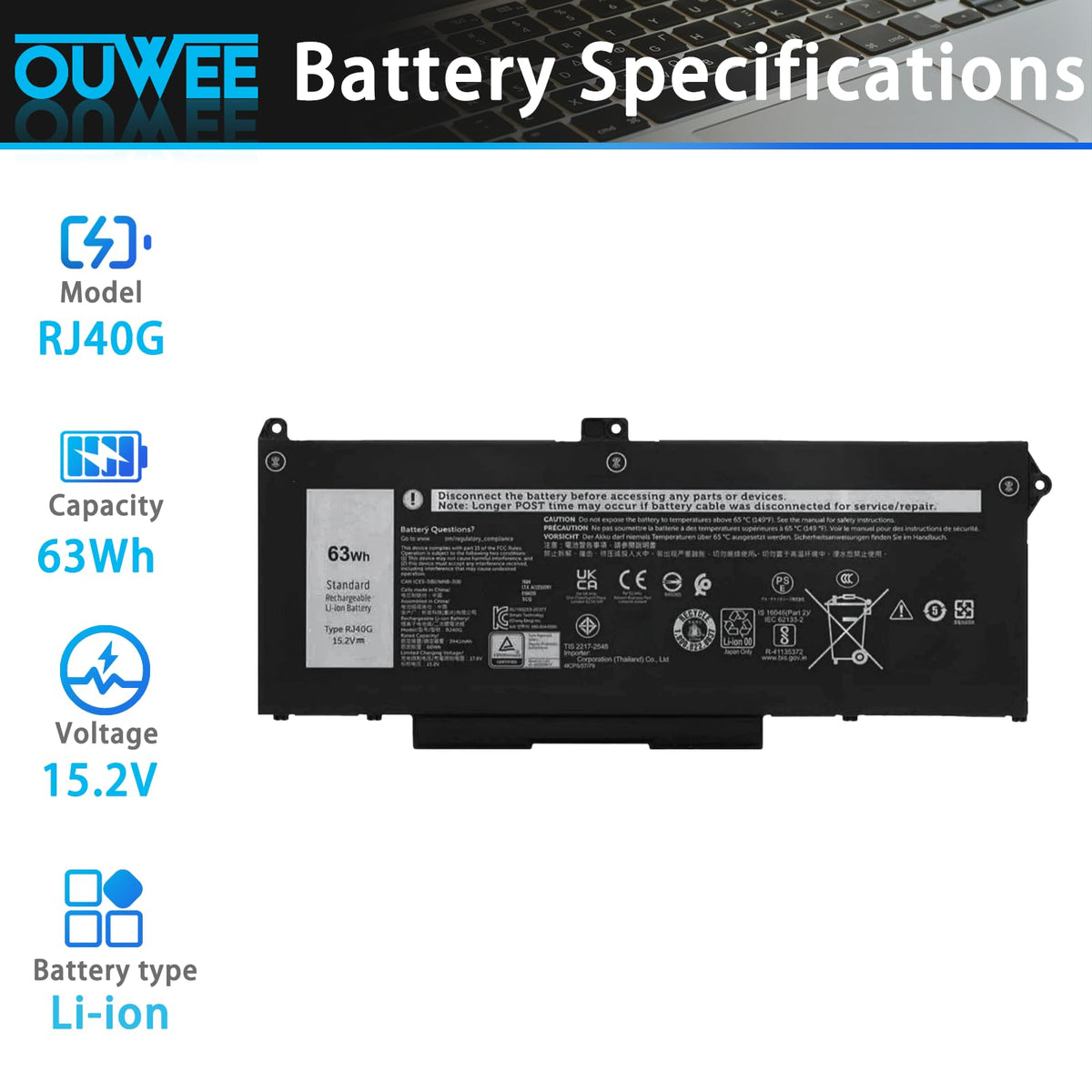 OUWEE RJ40G top label closeup showing specifications for safe identification