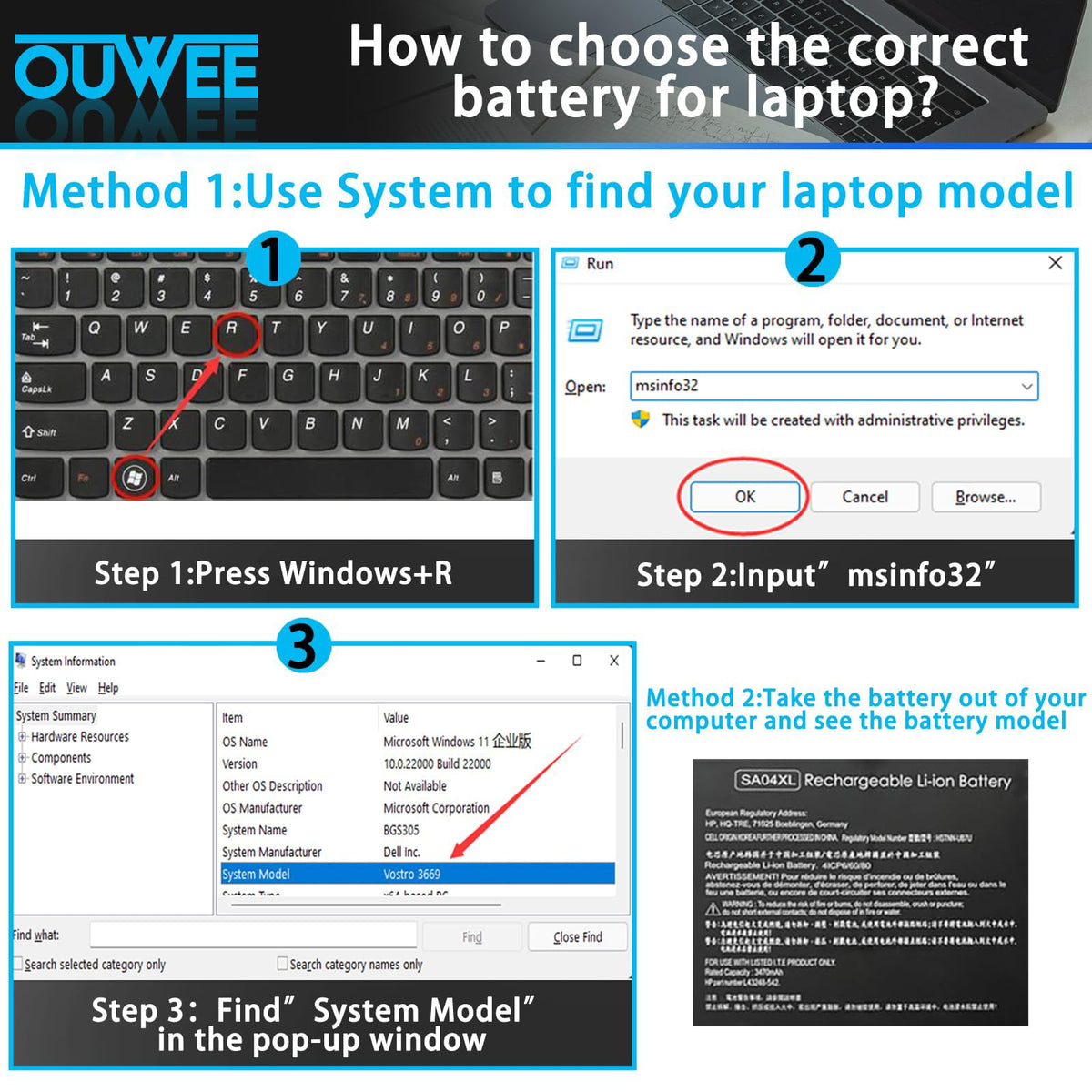 OUWEE SA04XL installed in HP Envy x360 laptop restoring mobile battery life
