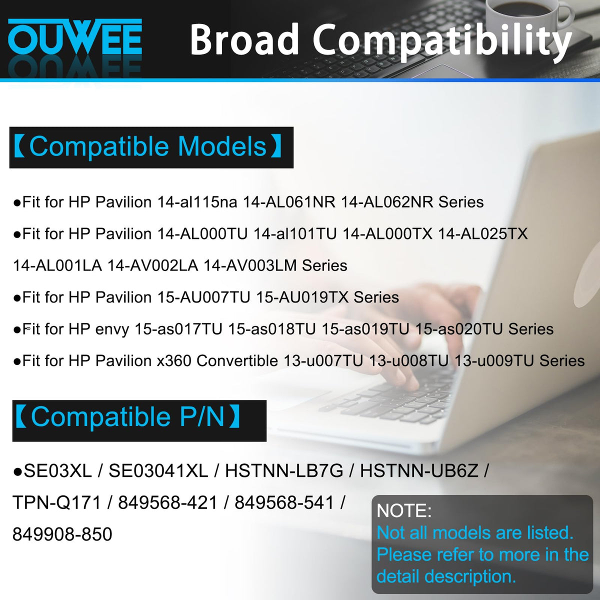 OUWEE SE03XL label and specs showing voltage and capacity for compatibility