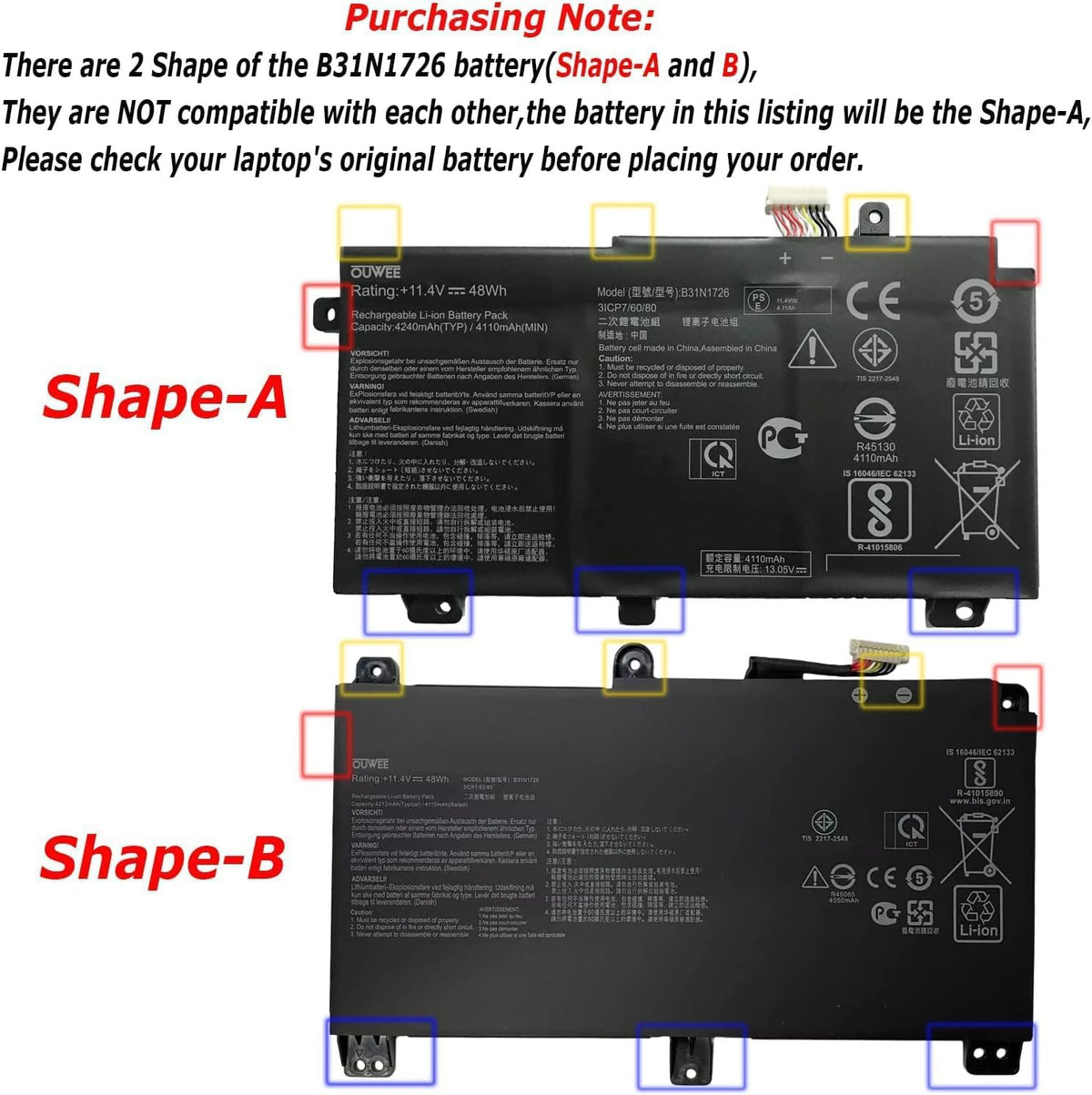 OUWEE battery next to ruler for scale showing compact form and correct dimensions