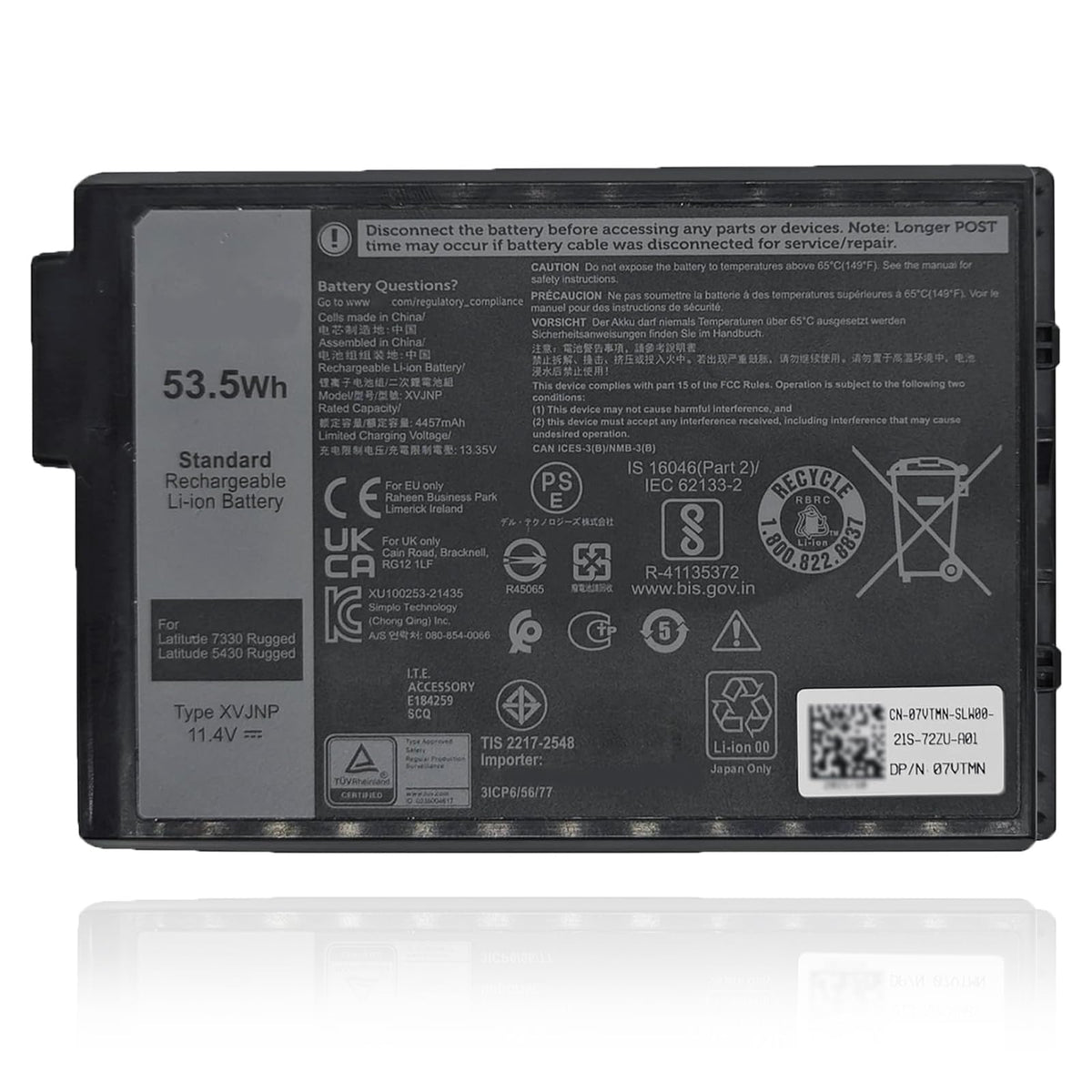 OUWEE XVJNP battery front view for Dell Latitude rugged models, ready to power on-site tasks