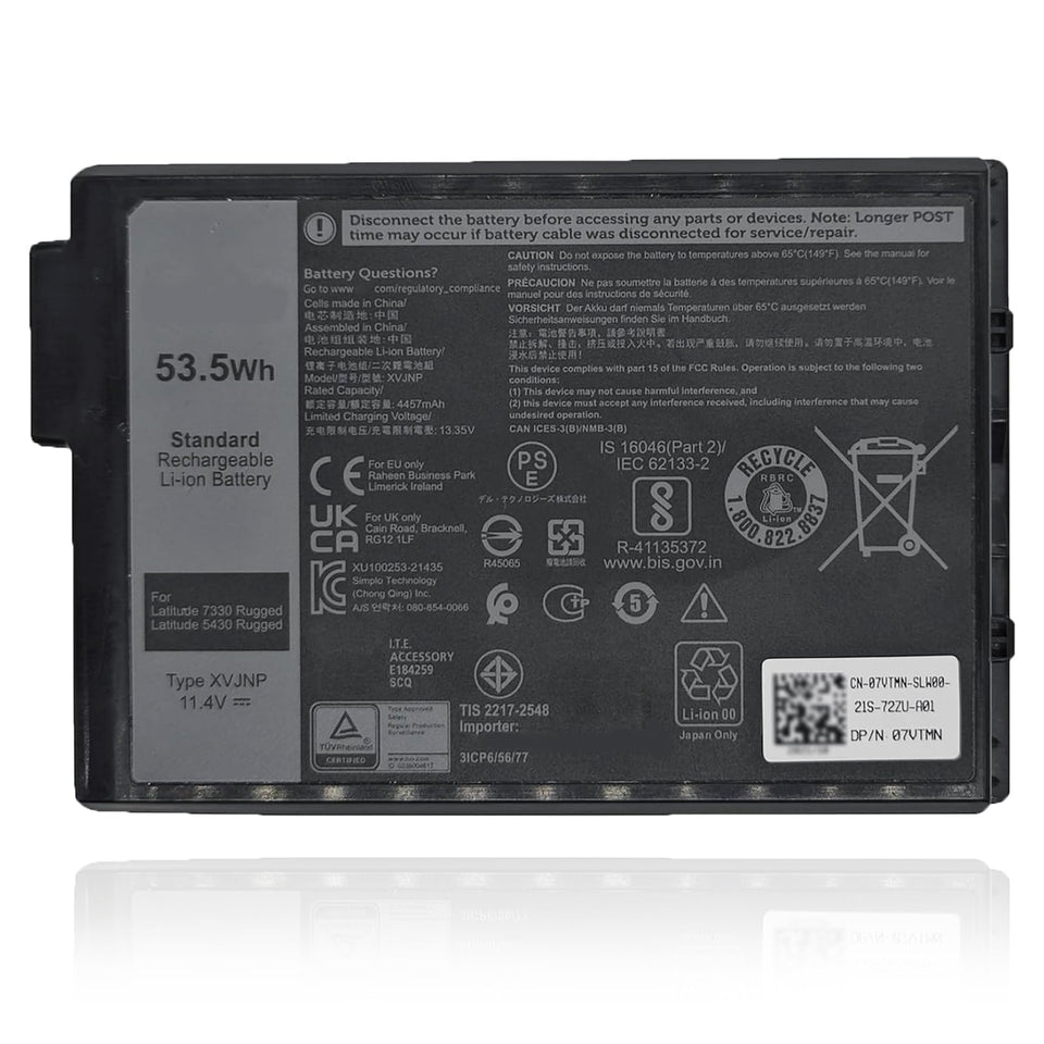 OUWEE XVJNP battery front view for Dell Latitude rugged models, ready to power on-site tasks