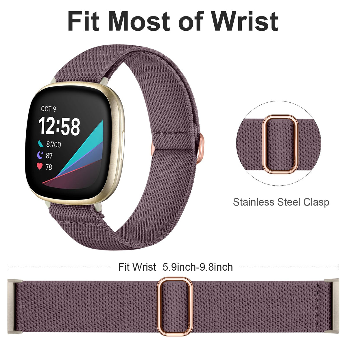 Ouwegaga Fitbit Sense 2 elastic band in black, workout-ready and secure