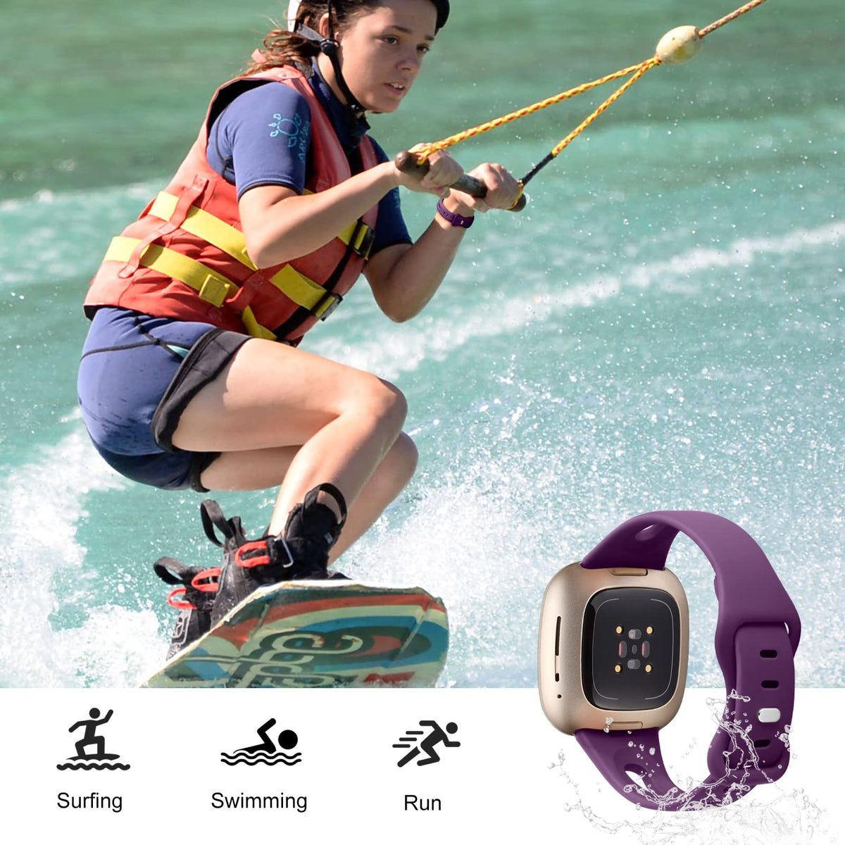 Ouwegaga Versa 3 soft silicone band, smooth feel and quick wear.