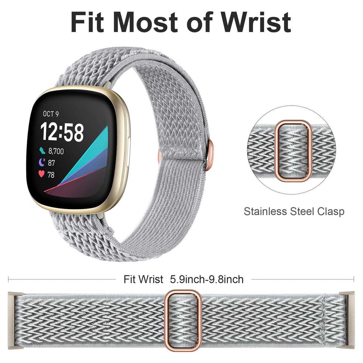 Ouwegaga Versa 3 elastic nylon band provides secure fit during workouts.