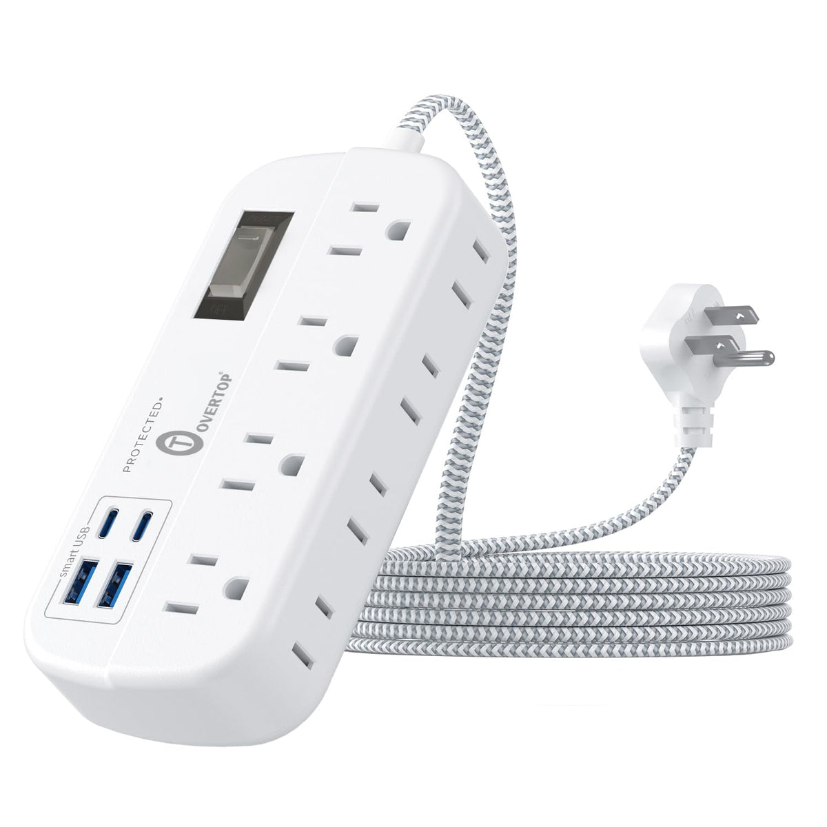 Overtop 12-in-1 power strip with compact design powers multiple devices