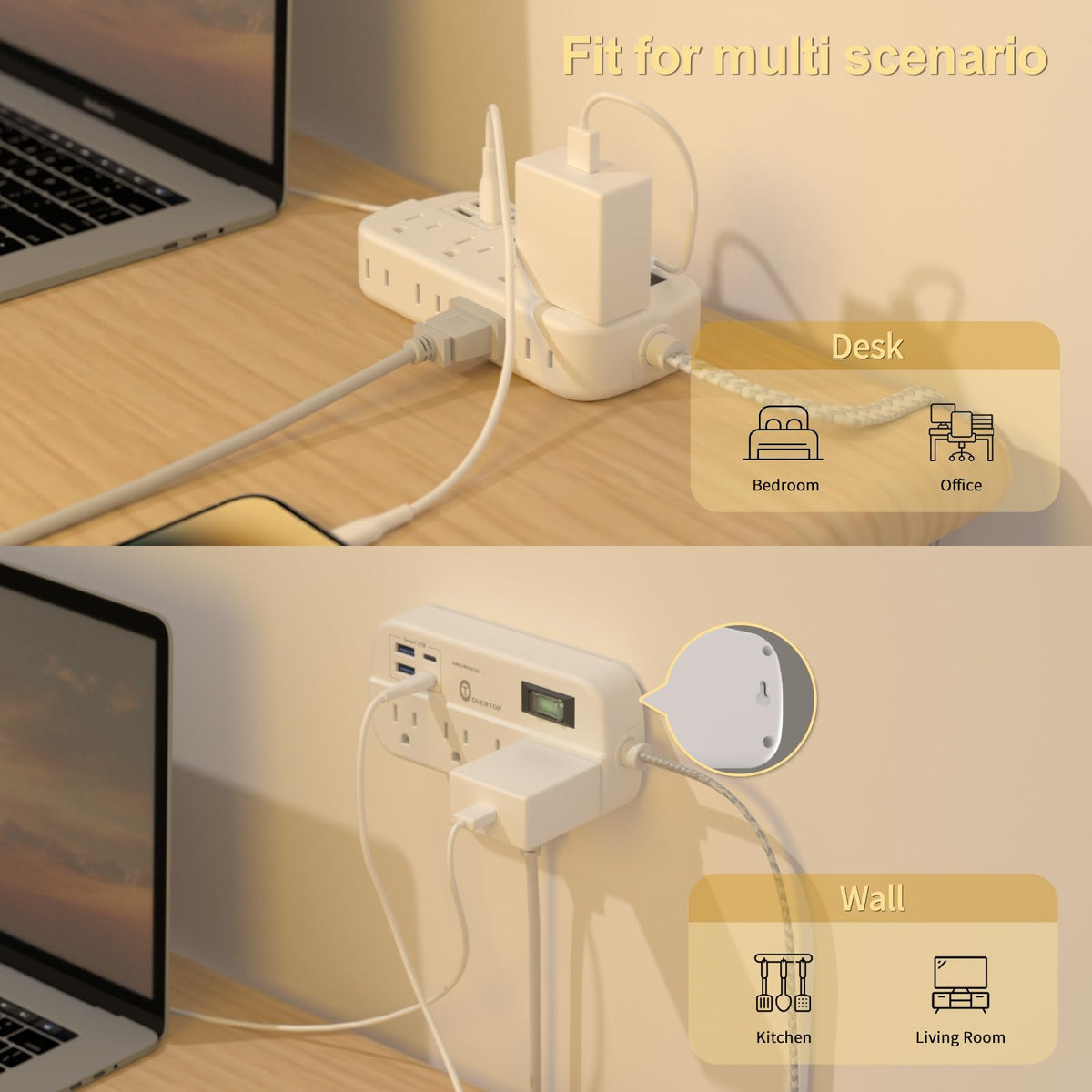 Overtop four USB ports enable smart charging for devices
