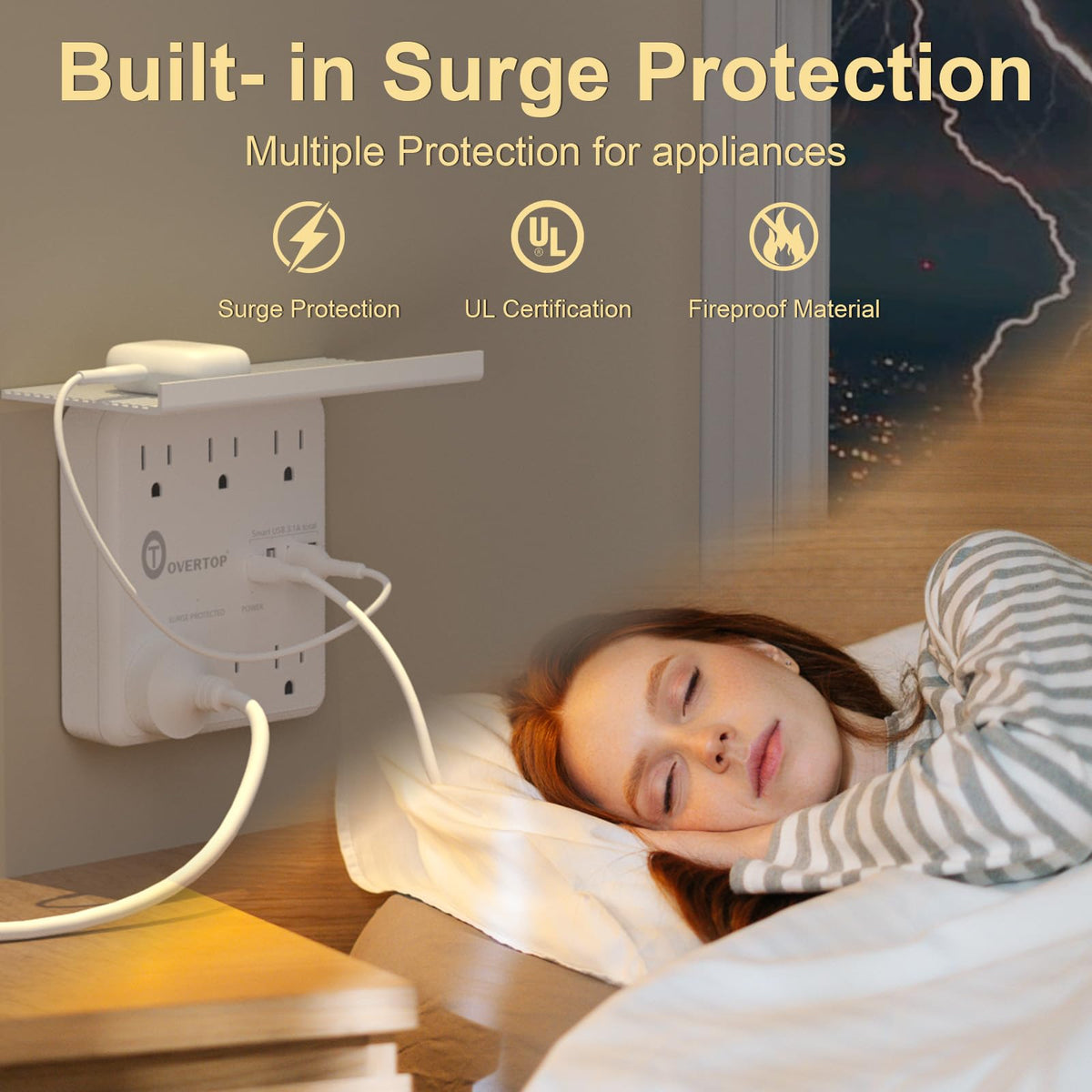 Overtop smart USB ports auto-detect devices for efficient charging.
