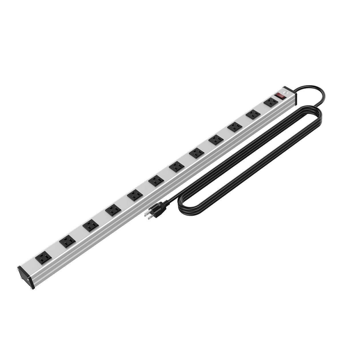 oviitech metal power strip front view showing all 12 outlets for organized power