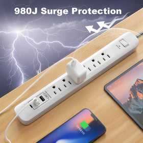 oviitech power strip in a desk setup powering laptop and accessories