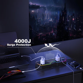 oviitech power strip powering gaming PC and peripherals for tidy cable management