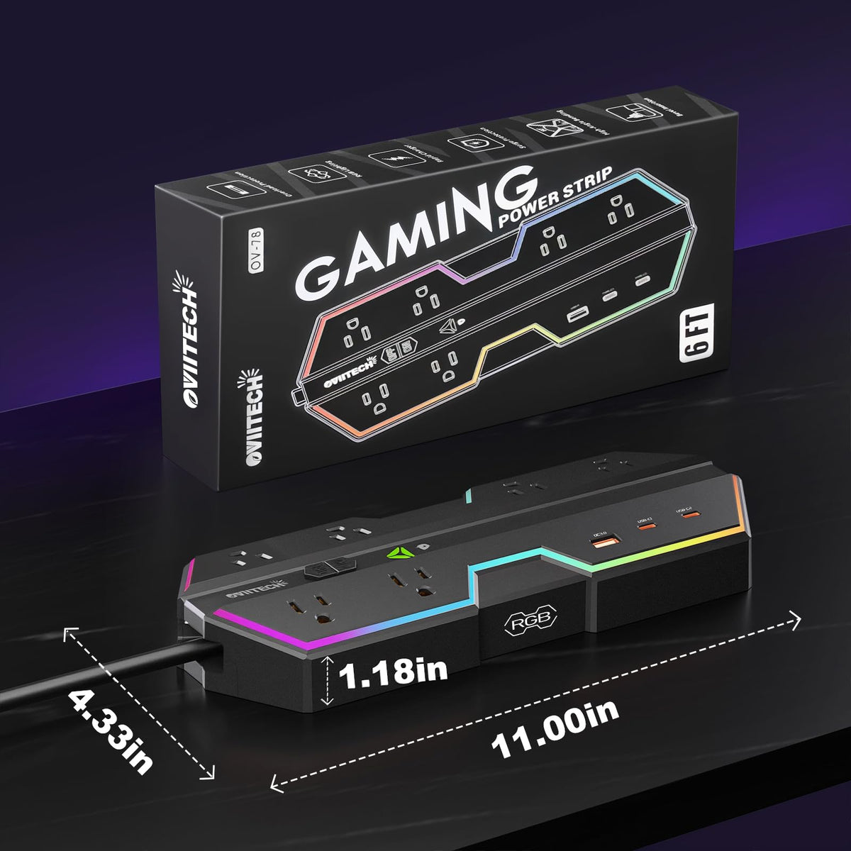 oviitech in-use on gaming setup protecting devices and powering accessories