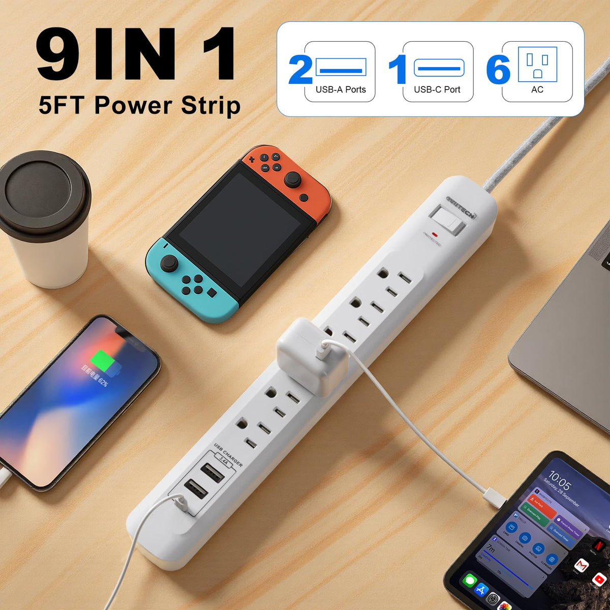 oviitech power strip shows USB-C port for versatile device charging