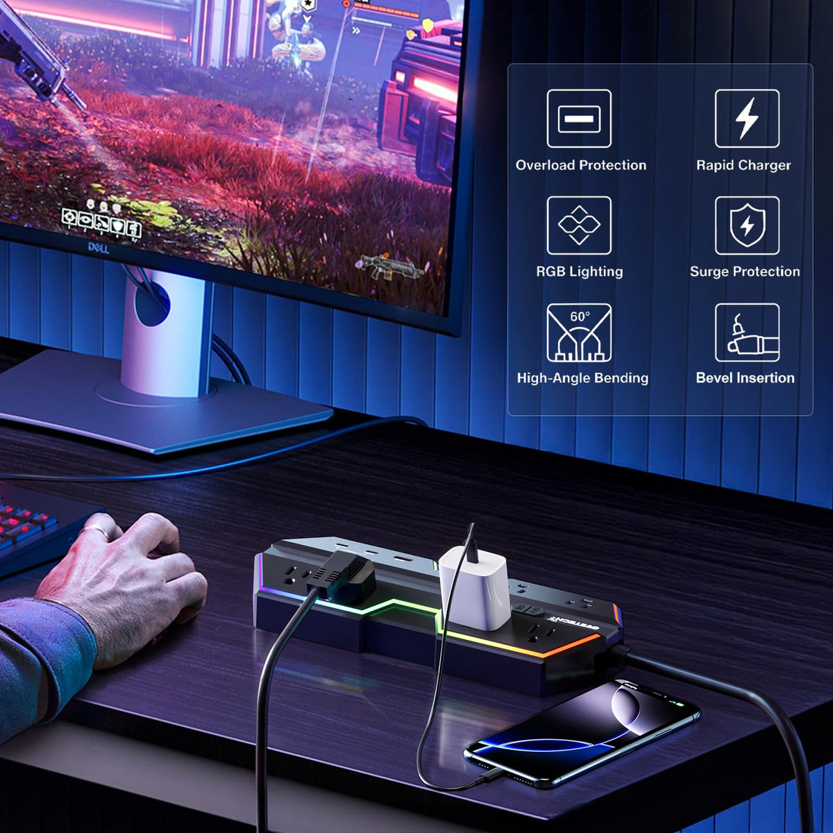 oviitech RGB lights on desk adding customizable ambiance to a gaming setup