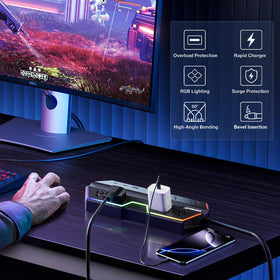 oviitech RGB lights on desk adding customizable ambiance to a gaming setup