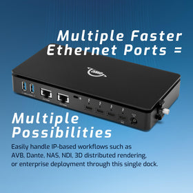 OWC Thunderbolt 5 Dual 10GbE Dock upstream port delivers high bandwidth connectivity.