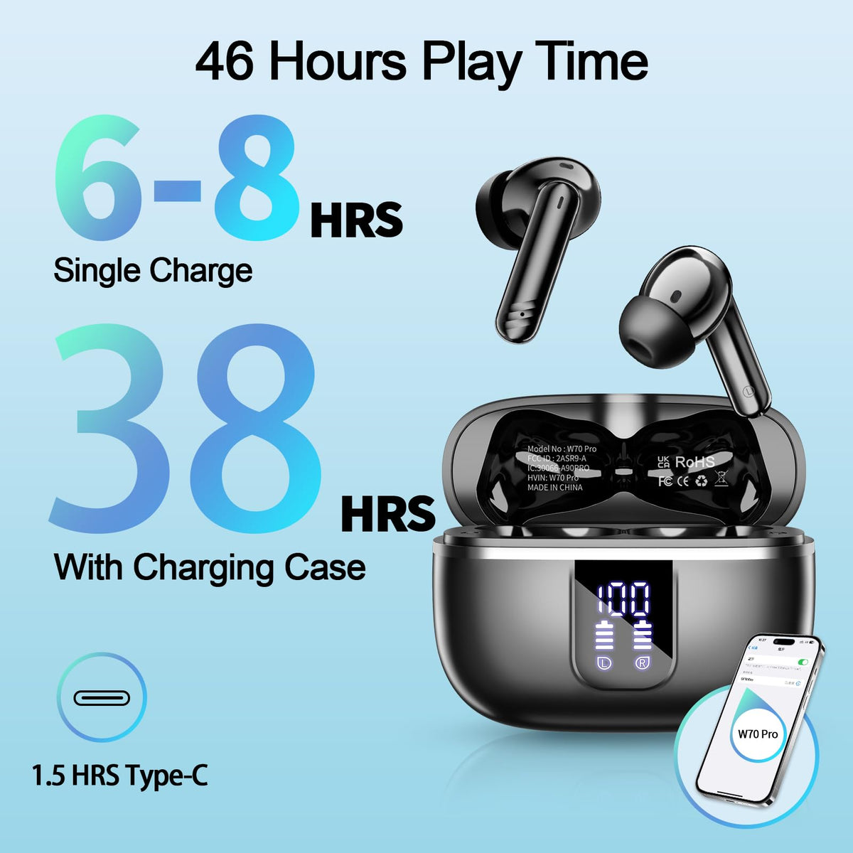 OWMSIC W70 Pro Bluetooth 5.4 compatibility connects easily with Android and iOS devices.