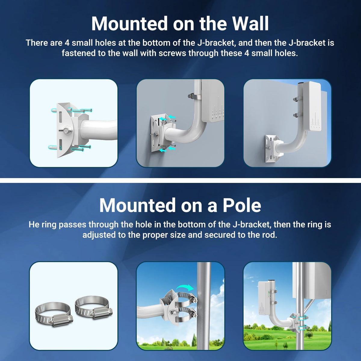 OWOKISO J-pole construction designed to resist bending in windy outdoor conditions.