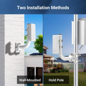OWOKISO universal bridge bracket mounted on a wall for stable outdoor point-to-point setup.