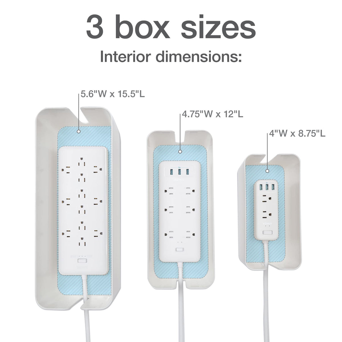Oxford large box with lid organizes long cords behind a monitor setup.