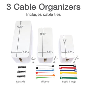 Oxford small cable box with lid conceals a compact power strip for neat charging.