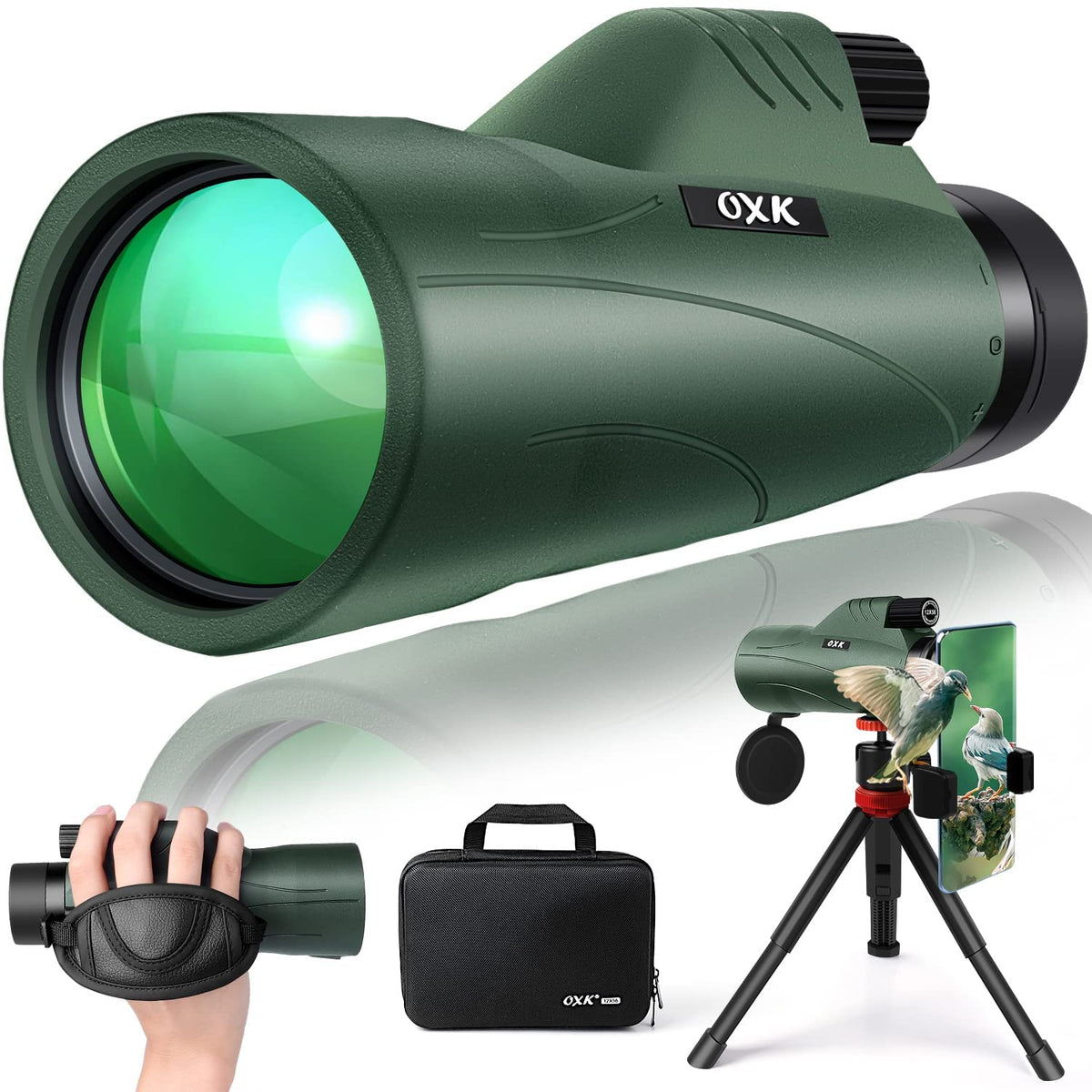 OXK Optics monocular front view showing design and portability benefit