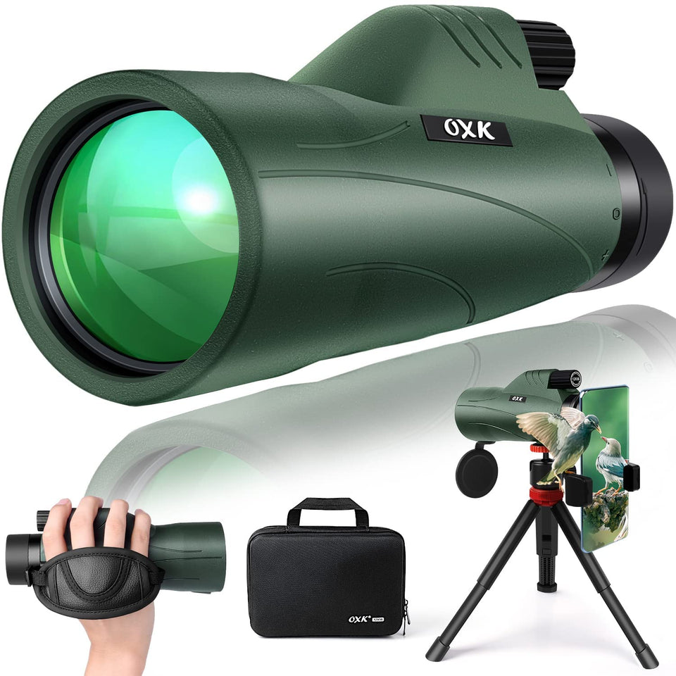OXK Optics monocular front view showing design and portability benefit