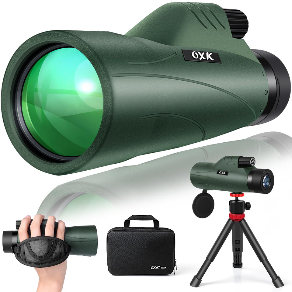 OXK Optics 12x56 monocular view showing compact design for birdwatching at distance.