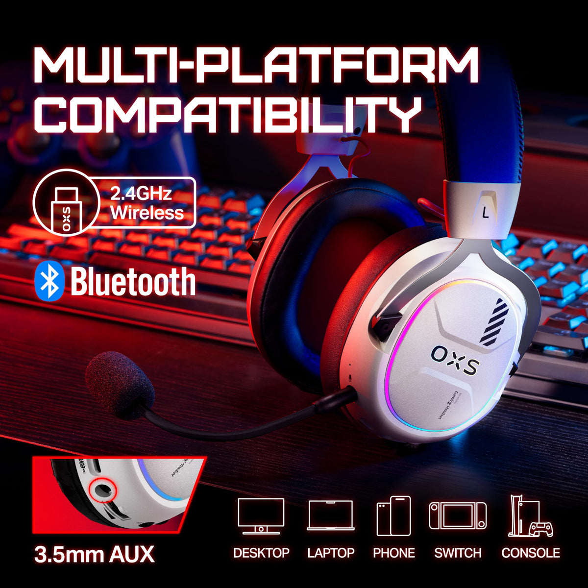 OXS Storm G2 connected with 3.5mm cable, shows low-latency wired reliability