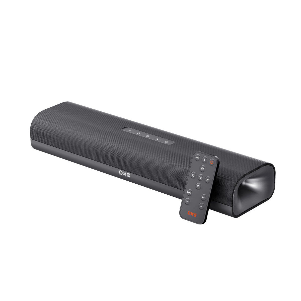 OXS Thunder Lite front view, compact PC soundbar enhances desk setup