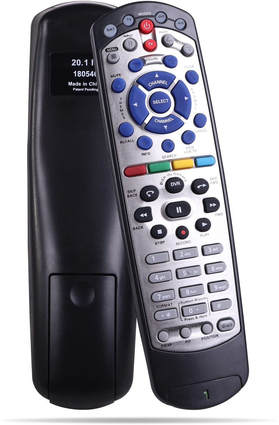 Oxumii remote front view with ergonomic design for easy Dish Network navigation