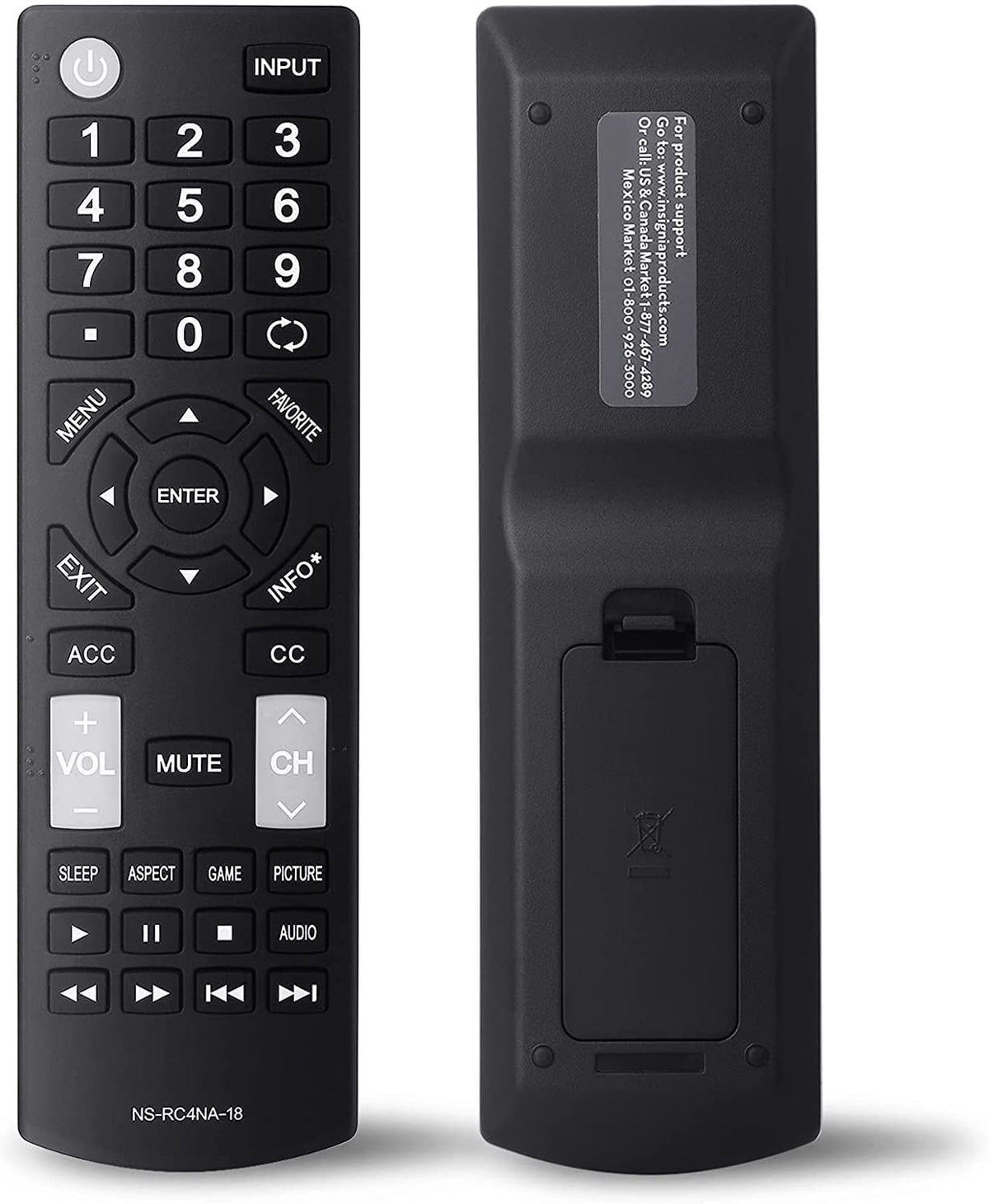 Oxumii universal remote front view ready for instant plug-and-play control with Insignia TVs