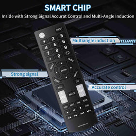 Oxumii remote in use on a living room Insignia TV setup for seamless control