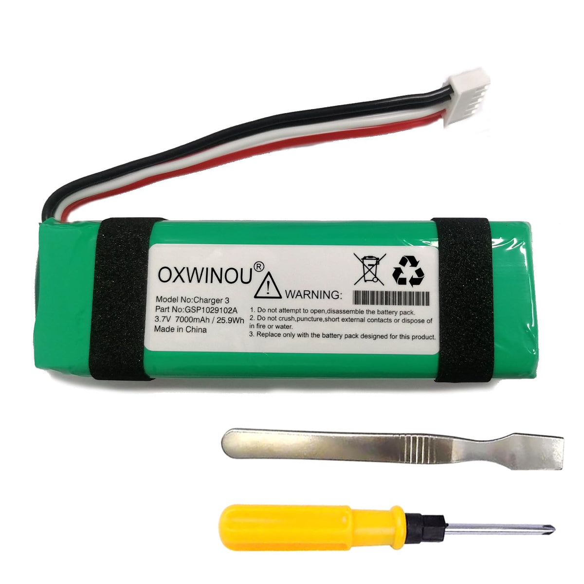 OXWINOU front view of replacement Charge 3 battery showing capacity and benefits