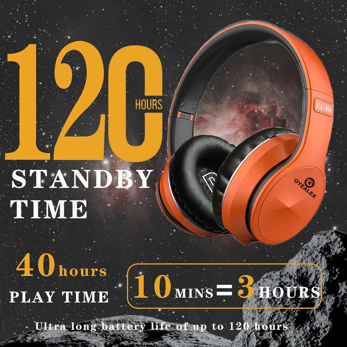 OYEALEX over-ear headphones with memory-protein earmuffs in orange for lasting comfort