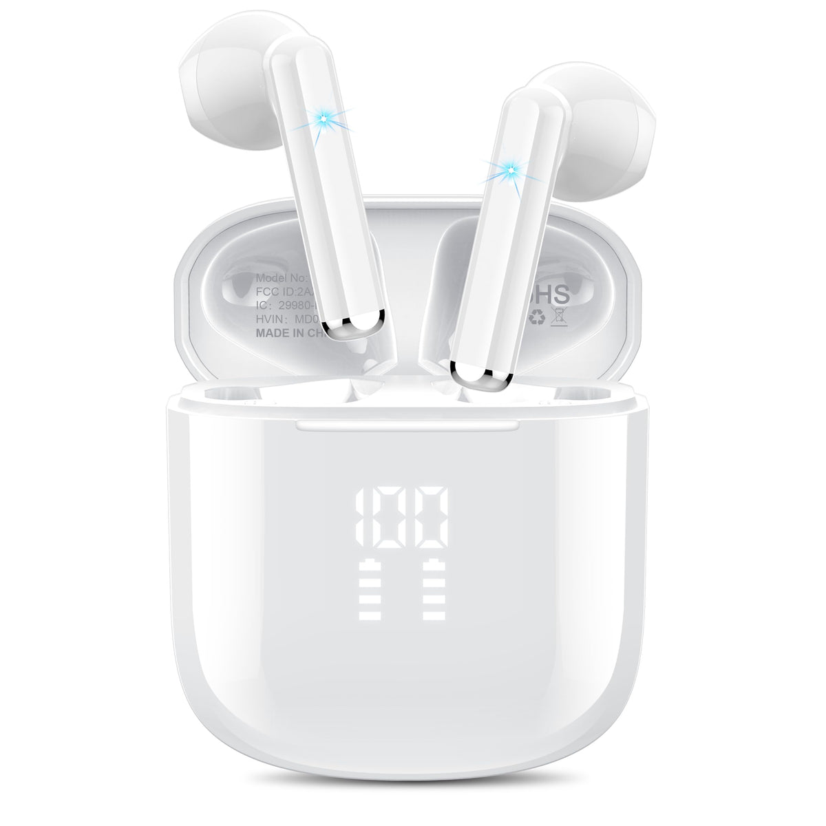 OYIB wireless earbuds in charging case, portable power on the go.